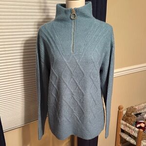 Women's Blue Teal Turtleneck 1/4 Zip Sweater